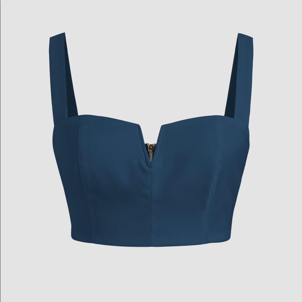 Solid V-Wire Tank Top and Solid Stitch Straight Leg Trousers color Blue set